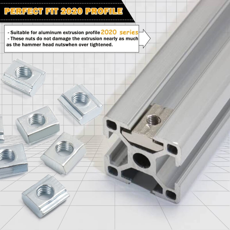 KOOTANS 100pcs 2020 Series Sliding T Nuts Metric M3 Thread Slide in Hammer Head T-Nut for Standard 6mm T-Slot Aluminum Extrusion Profile - Image 4